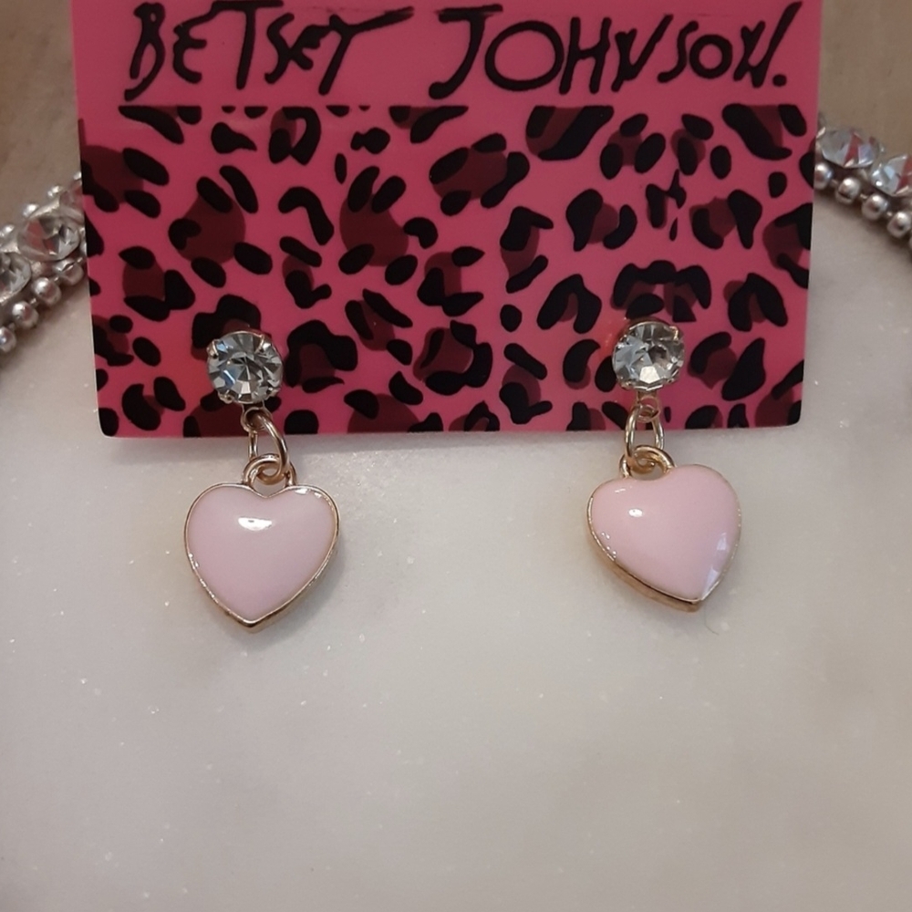Dainty Pink Heart Rhinestone Crystal Earrings Love Valentine New - Picture 2 of 5